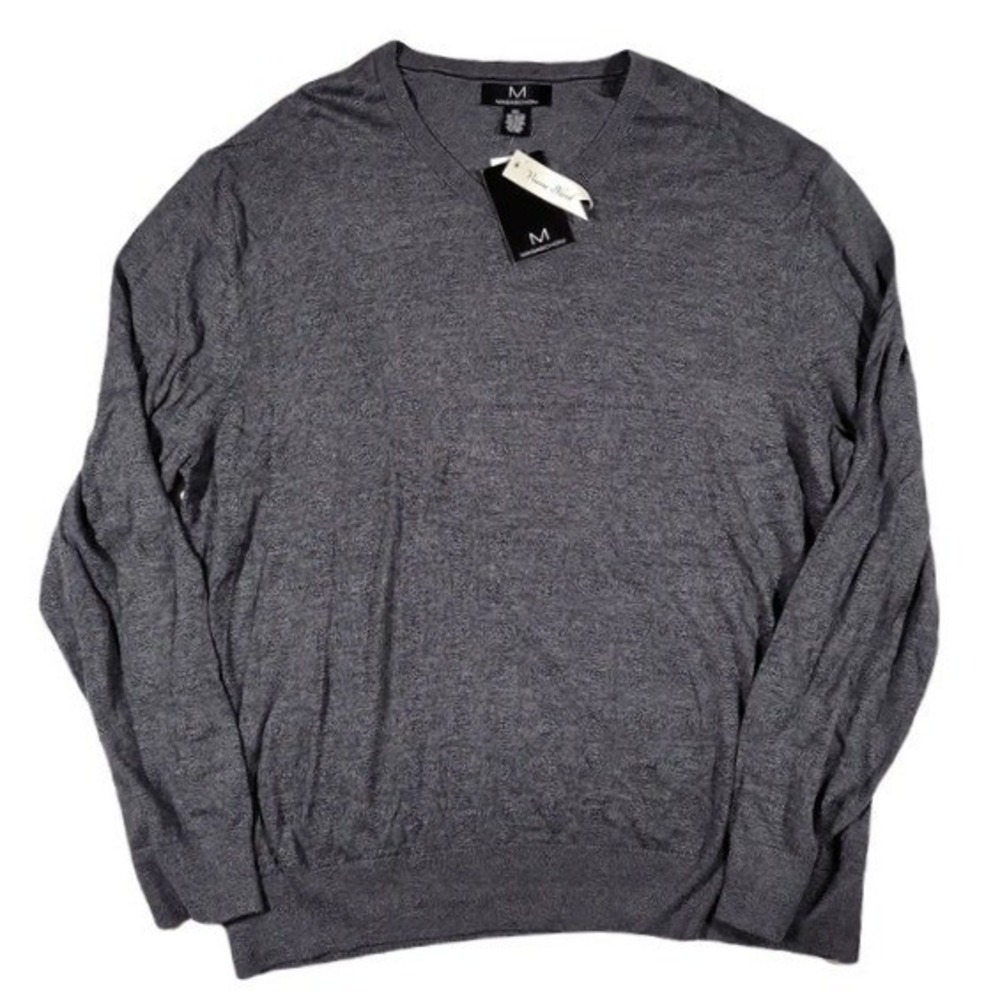 Magaschoni V-Neck Sweater Mens 2XL Dark Grey Cotton Blend $98 NEW